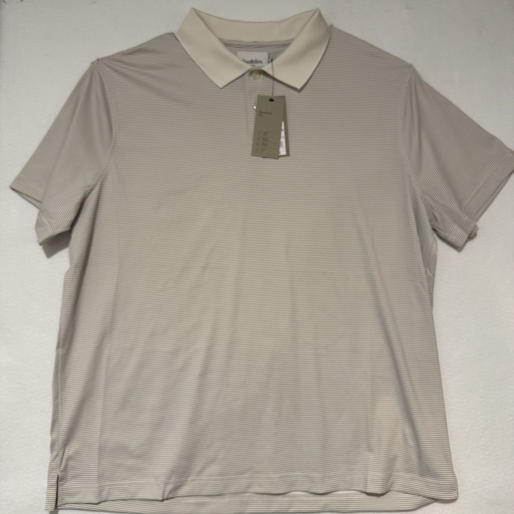 NEW Goodfellow & Co Men's Standard Fit Performance Polo Shirt - White Gray Strip